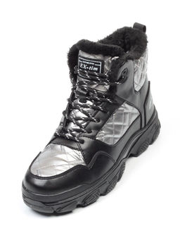 2222-3 BLACK Ботинки зимние женские (искусственные материалы)