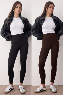 Siyah Toparlay?c? Beli Lastikli Yuksek Bel Esnek Orme Tayt TWOAW20TA0087 - Trendyolmilla фото 31