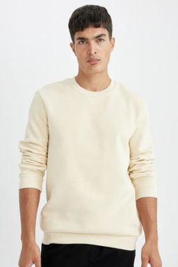 Regular Fit Bisiklet Yaka Kal?n Basic Duz Sweatshirt