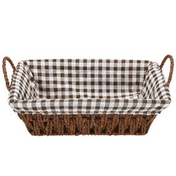 Корзина-сухарница плетеная Сластена 26х19см h7,5см, рисовая бумага, шоколадный, с ручками, металлический каркас, чехол хлопок на резинке, форма прямоугольная (Китай) - Домашняя Мода фото 2