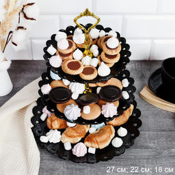 Ваза для фруктов 3-х ярусная 18/22/27 Круг черная / D-1260 /уп 80/ Пластик - Галеонтрейд фото 2