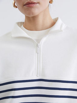 Dik Yaka ?izgili Kad?n Kal?n Sweatshirt Tunik