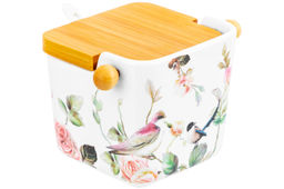 Банка д/сыпучих продуктов 250 мл 12*9,5*9 см Певчие птички+ложка+откидная бамбук.крыш (без золота) - Elan gallery фото 27