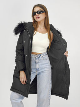 Куртка Бренд Visdeer  ПРЕМИУМ КЛАССА зимняя с мехом ЕНОТА, черного цвета  фото 6