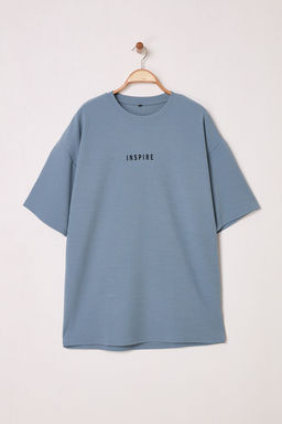 TRENDYOL MAN Mavi Oversize/Genis Kesim Bask?l? Dokulu Yumusak Kal?n T-Shirt TMNSS25TS00021 - Trendyolmilla фото 3