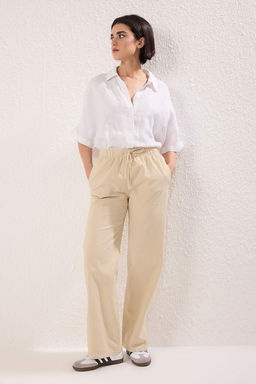 Tas Yuksek Bel Beli Lastikli Wide Leg Pantolon TWOSS25JE00304