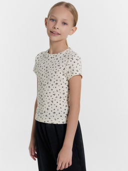 Футболка для девочек кремовая с принтом