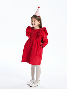 Bisiklet Yaka Kadife K?z ?ocuk Elbise