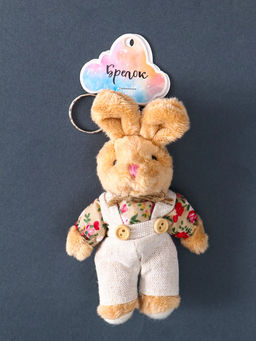 Брелок для ключей на кольце Пушистик. Зайка в цветочном комбезе, на сумку, рюкзак, 8.5?4?14 см - Simaland фото 4