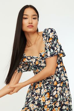 TRENDYOLMILLA Mor A Kesim Balon Kollu Cicek Desenli Midi Dokuma Elbise TWOSS20EL2323  фото 13