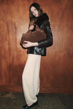 LEATHER SPLIT SUEDE DOUBLE HANDLE BAG - Zara фото 9