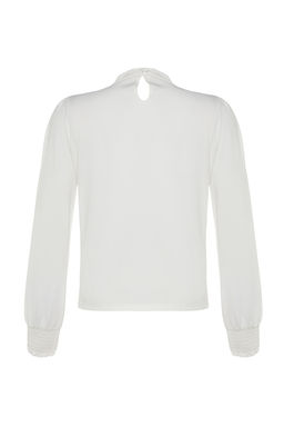 Siyah Dik Yaka Regular Fit Gipe Detayl? Esnek Orme Bluz TWOAW24BZ00022 - Trendyolmilla фото 8