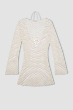 Declara x DeFacto File Uzun Kollu Mini Plaj Elbisesi