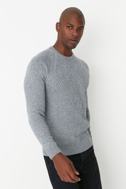 TRENDYOL MAN Gri Unisex Fit Yunlu Bisiklet Yaka Reglan Kol Dokulu Yun Kar?s?ml? Triko Kazak TMNAW22KZ0290 - Trendyolmilla фото 30