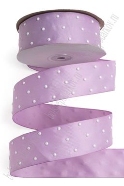 Лента репсовая с жемчужными полубусинами 3,8 см*20 ярд (SF-7027) сиреневый №44