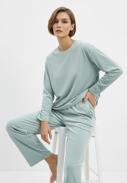 Костюм из велюра со съемным капюшоном и резинкой в комплекте OD-1009-2 зеленый