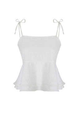 Beyaz Ask?lar? Baglama Detayl? S?rt? Gipeli Dokuma Bluz TWOSS26BZ00413