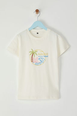 Lacivert Erkek Cocuk %100 Pamuk Palmiye Nak?sl? Regular Kal?p K?sa Kol Orme T-Shirt TKDSS25TS00049 - Trendyolmilla фото 2
