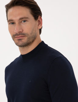 Lacivert Slim Fit Y_n Kar___ml_ _eyrek Bal_k__ Yaka Basic Triko Kazak - Cacharel фото 2