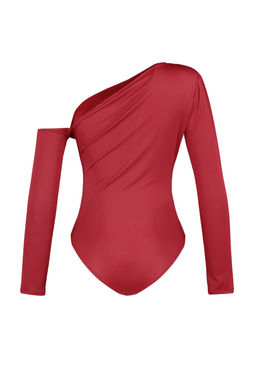 Bordo Asimetrik Yaka Uzun Kollu Esnek Alttan C?tc?tl? Orme Body TWOAW22BD0080