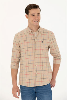 U. S. Polo Assn Мужская рубашка песочного цвета в клетку - U.s. polo assn фото 10