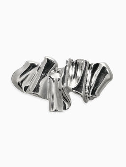 Брошь корейский стиль "Мятая" цвет серебро