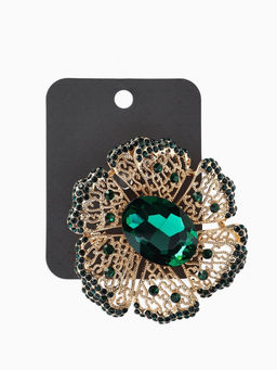 Брошь «Цветок» изумруд, стразы, цвет зелёный в золоте