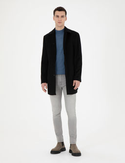 Siyah Y_n Kar___ml_ Slim Fit Ka_e Kaban