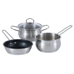 51795 WERNER Набор посуды CASINA из 4 пр. (ковш 14х7,5 см/1,2 л, кастрюля с крышкой 14х7,5 см/1,2 л, сковорода 16х4 см), с индукционным дном. Материал: нержавеющая сталь 18/10. Толщина стенок: 0,6 мм, толщина дна: 3,1 мм.