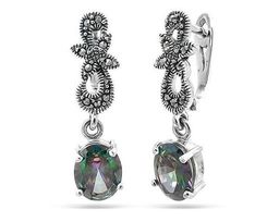 Серьги из серебра марказит, мистик кварц, SL-AGa1543