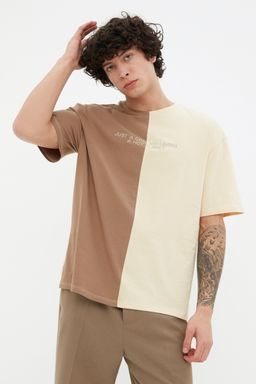 TRENDYOL MAN Kahverengi Oversize Renk Bloklu %100 Nak?sl? T-Shirt TMNSS21TS1452