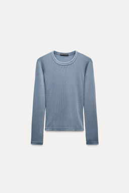 LONG SLEEVE WASHED EFFECT RIBBED T-SHIRT - Zara фото 28