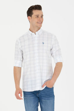 U. S. Polo Assn Мужская синяя белая рубашка в шотландскую клетку