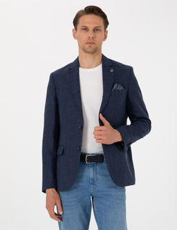 Lacivert Slim Fit Y_n Keten Kar___ml_ Ceket