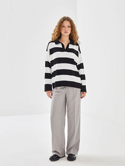 Polo Yaka ?izgili Kad?n Triko Kazak