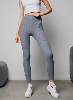 K11035 Легинсы в рубчик (вязаный трикотаж) СЕРЫЙ