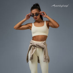 Топ спортивный в рубчик женский ONLYTOP, размер L, бежевый