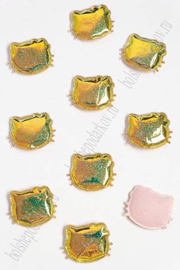 Патч глянец с блестками "Котёнок" 3*3,5 см (10 шт) SF-2971, золото хамелеон