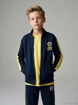 Dik Yaka Fenerbah?e Bask?l? Erkek ?ocuk Fermuarl? Sweatshirt