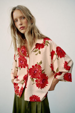 CAMISA ESTAMPADO FLORAL / Crudo / Rojo - Zara фото 4