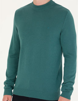 Ye_il Slim Fit Yar_m Bal_k__ Yaka Basic Triko Kazak