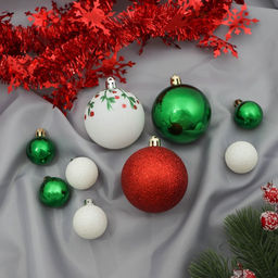 Ёлочные игрушки Каникулы, шары новогодние, d=6 и 2.5 см, 21 шт., узоры + мишура 1 м, МИКС