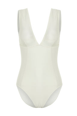 Ekru V Yaka Dokulu Regular Mayo TBESS24MA00045 - Trendyolmilla фото 7