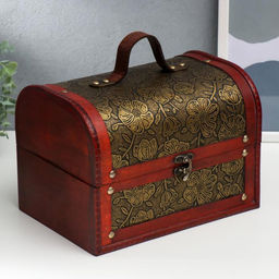 Шкатулка для украшений «Сундучок. Золотые цветы на чёрном», дерево, состаренная, 23×30×24 см