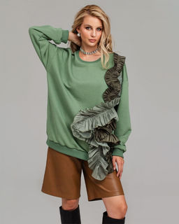 Эффектный свитшот с рюшами Футер 3-х нитка / Атлас-гофре / Органза - Sahar art lab фото 20