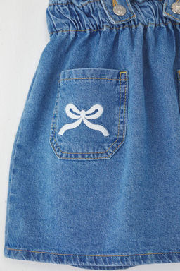 Mavi K?z Cocuk %100 Pamuk Kurdele Detayl? Denim Salopet TKDSS25SE00004 - Trendyolmilla фото 3