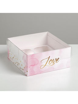 Цена за 5 шт. Коробка для капкейков, кондитерская упаковка, 4 ячейки «Love», 16×16×7.5 см