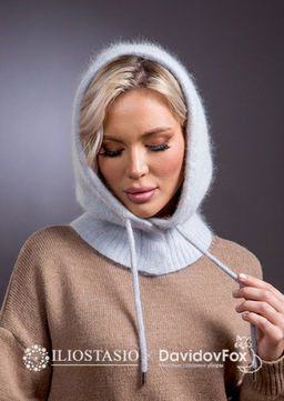 Капор ангора серо-голубой