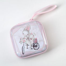 Цена за 2 шт. Шкатулка металлическая на молнии с петелькой «Зайчата на велосипеде», 6.5×6.5×3 см