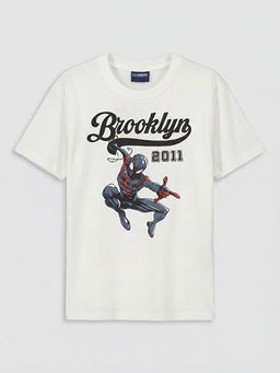 Bisiklet Yaka Spider-Man Bask?l? Erkek ?ocuk Ti??rt